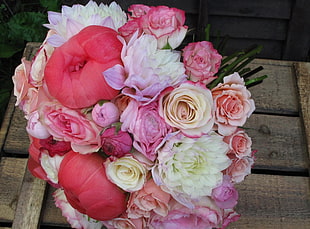 pink and white Rose and Dahlia flower bouquet