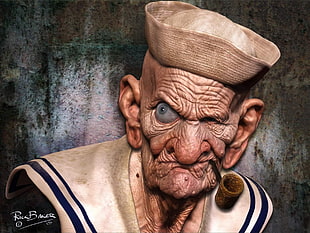Popeye photo, old people, ship, sailors, Popeye