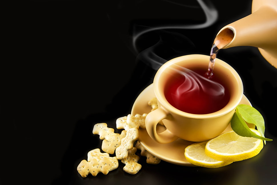 beige ceramic tea cup set screenshot HD wallpaper
