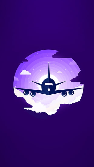 airplane and purple sky graphic wallpaper, material style, minimalism