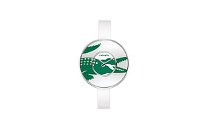 round white and green Lacoste analog watch with white leather band