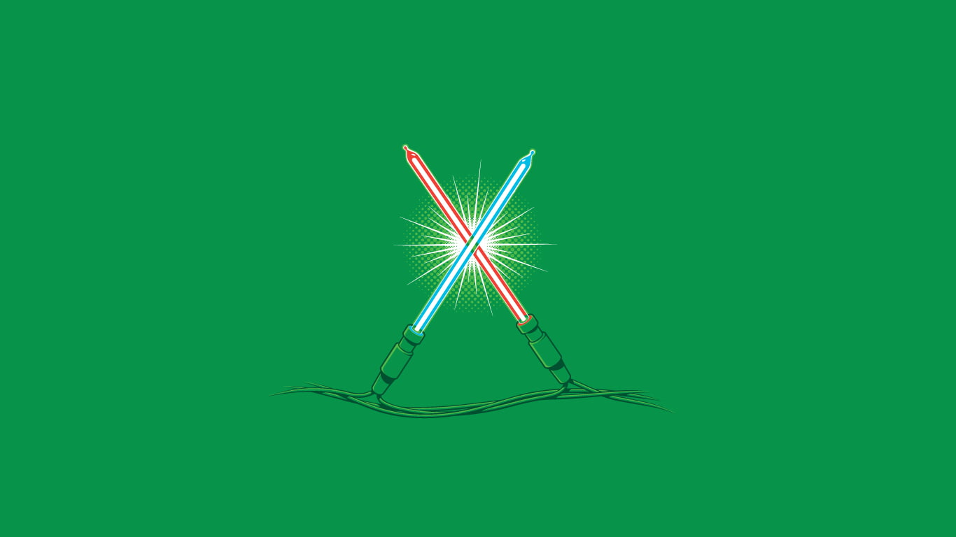 red and blue lightsabers illustration