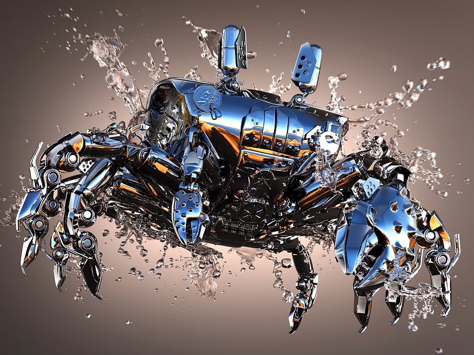 gray metal crab digital wallpaper, digital art, animals, CGI, render HD wallpaper