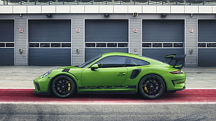 green Porsche GTS RS coupe HD wallpaper