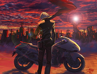 Anime Boy with bike HD wallpaper