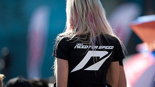 woman in black t-shirt with need for speed print HD wallpaper