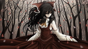 black haired female anime character, Touhou, shrine maidens, Hakurei Reimu