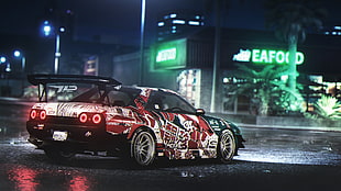 red and black coupe, digital art, car, Need for Speed, Nissan