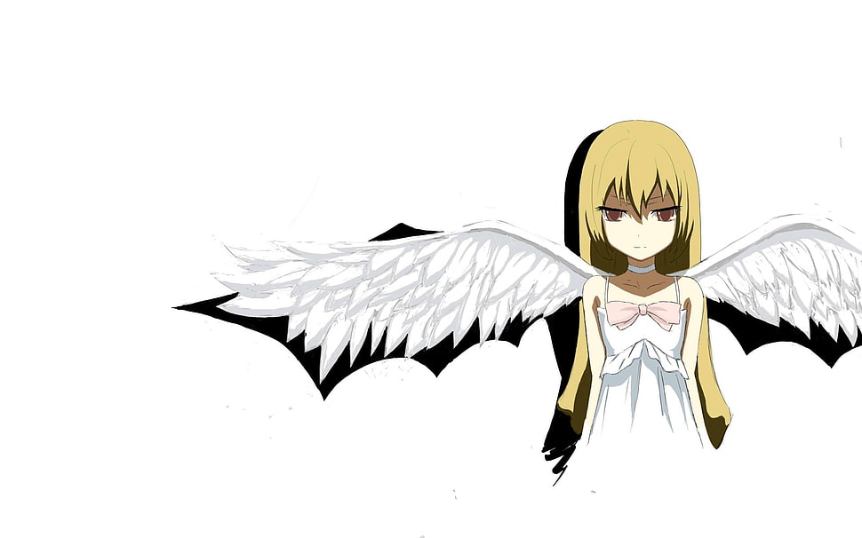 female angel yellow haired anime character HD wallpaper