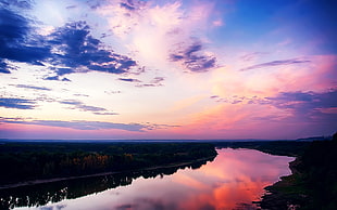 body of water and clouds, landscape, river, water