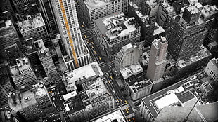highrise buildings, city, aerial view, cityscape, selective coloring