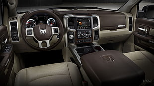 black and gray car interior, Dodge RAM, car interior, vehicle, Dodge HD wallpaper