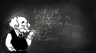 black chalkboard, science, Albert Einstein, humor, monochrome