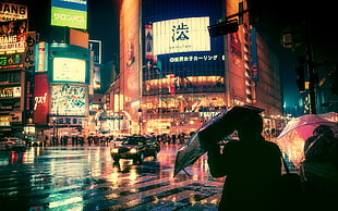 Time Square, New York, city, night, street light, rain