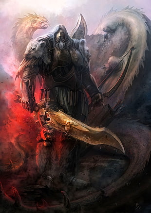 man holding gold sword fanart, fantasy art, warrior HD wallpaper