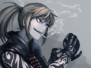 woman wearing black vest anime character HD wallpaper