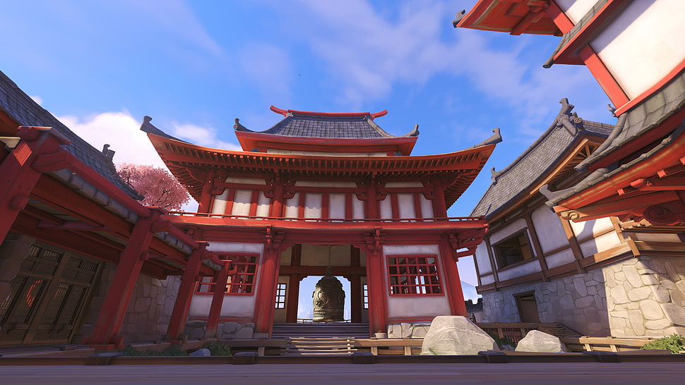 red and white castle, Overwatch, Hanamura (Overwatch) HD wallpaper