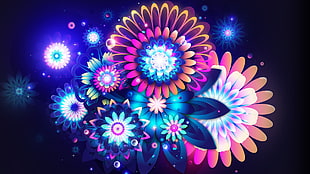 assorted-color petaled flower digital wallpaper, flowers, digital art, Rik Oostenbroek