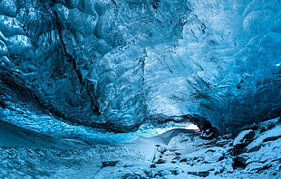 blue and black abstract painting, photography, snow, ice, cave