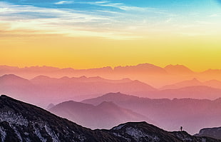 silhouette of man in backpack on mountain HD wallpaper