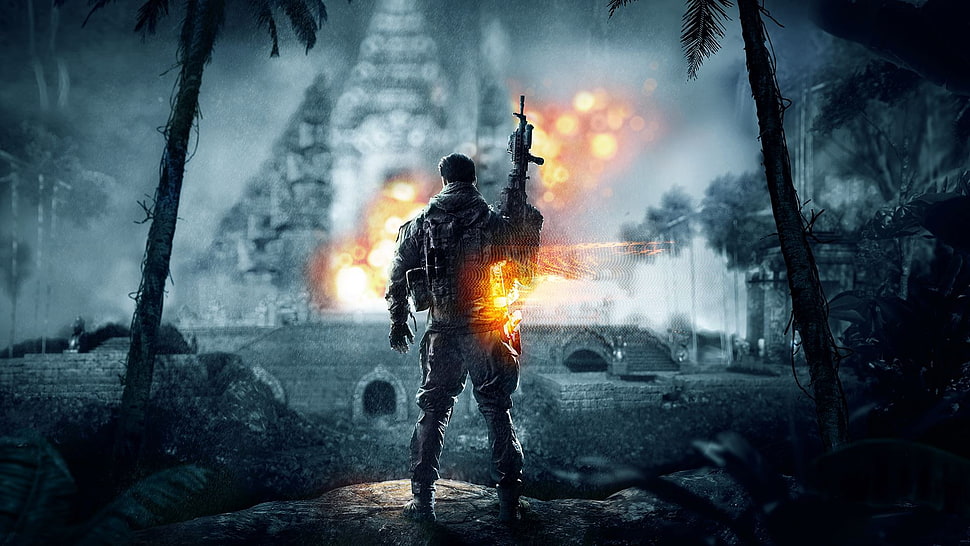 black assault rifle illustration, Battlefield 4 HD wallpaper