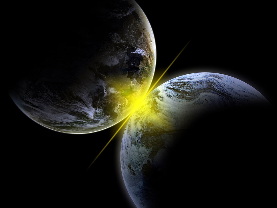 two planets illustration, space HD wallpaper