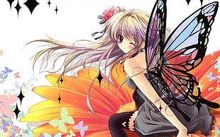 girl anime character in gray dress with wings illustration