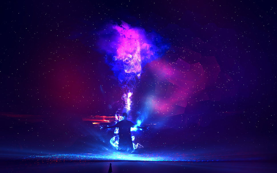 purple and blue smoke wallpaper, galaxy, stars HD wallpaper