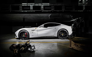 white coupe in garage HD wallpaper