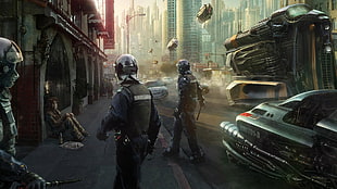 soldier illustration, cyberpunk, futuristic, police, artwork HD wallpaper