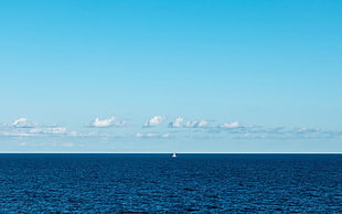 body of water, sea, boat, clear sky, clouds HD wallpaper
