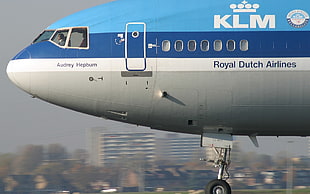gray and blue KLM Royal Dutch airlines, aircraft, passenger aircraft, md-11 HD wallpaper