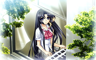 black hair school girl playing piano beside of window during daytime