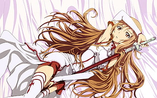brown haired female character illustration, anime, Yuuki Asuna, Sword Art Online