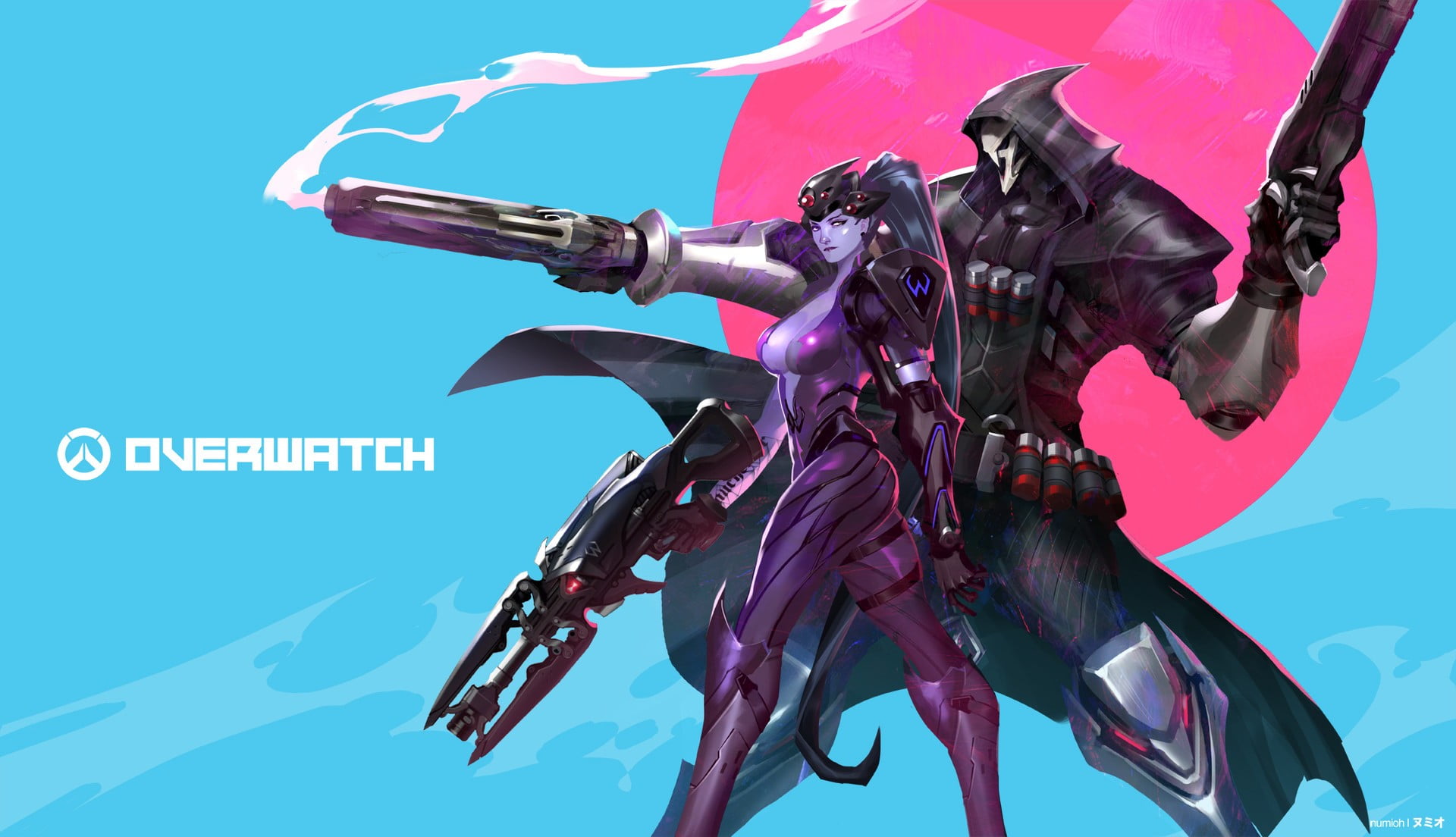 Overwatch digital wallpaper, Blizzard Entertainment, Overwatch, Reaper (Overwatch), Widowmaker (Overwatch)