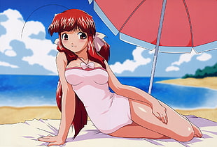 red haired female anime character HD wallpaper