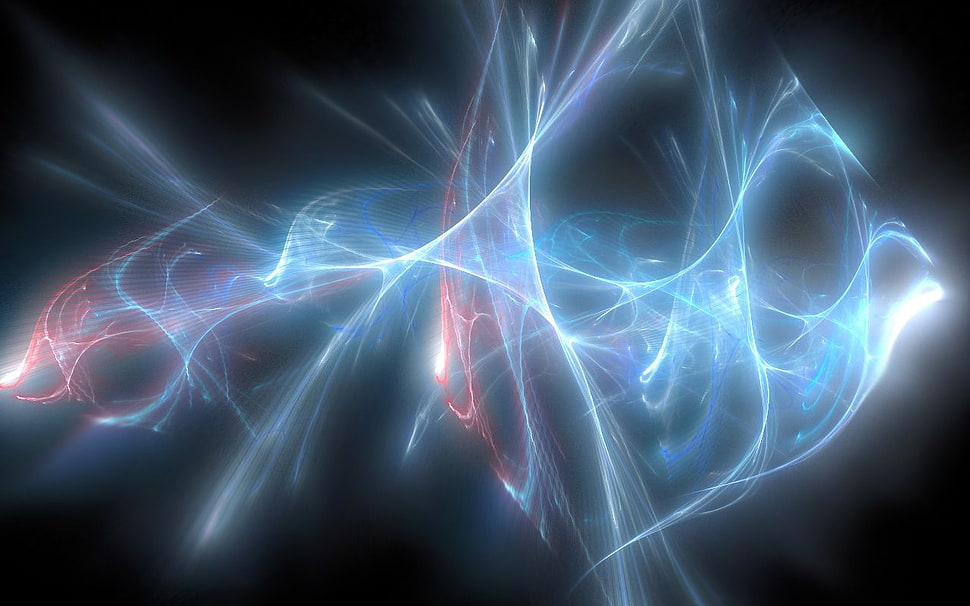 white and blue LED light, waveforms, digital art, shapes HD wallpaper