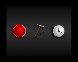 stop signage, hammer, and clock illustration, hammer, stop sign, clocks, time