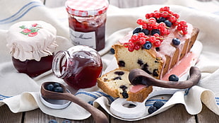 blueberries, bread, jelly, fruit, food