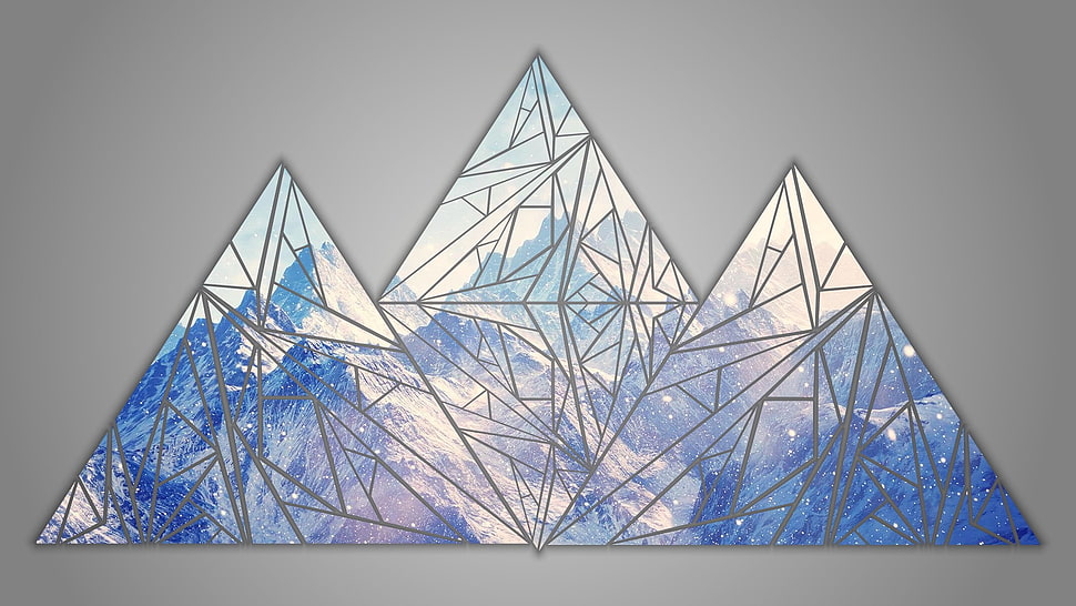 snow mountain prism wall decor, mountains, shapes, RGB, blue HD wallpaper