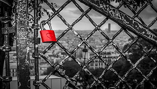 red padlock, Paris, lock, fence, love