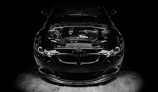 black car engine block, car, BMW