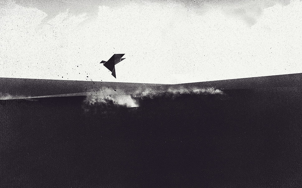 grayscale photo of bird character flying, birds, noisy, artwork HD wallpaper