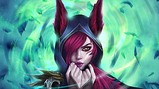 pink haired female character illustration, League of Legends, Xayah (League of Legends)