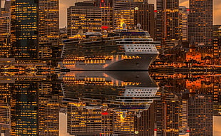 white Cruiser ship, city, cityscape, ship, cruise ship