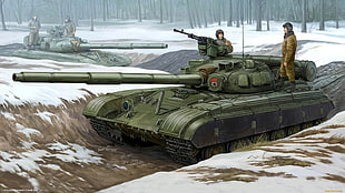 green battle tank illustration, tank, Russia, military, winter
