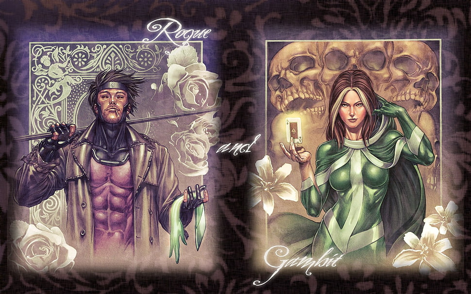 Rogue and Greenbit posters, X-Men, Gambit, Rogue (character) HD wallpaper