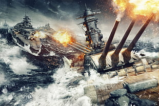 Battleship illustration HD wallpaper