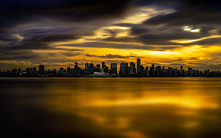 city building lot, cityscape, horizon, sunset, gold HD wallpaper