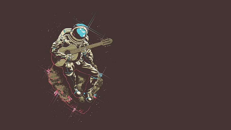 minimalism, space, guitar, astronaut HD wallpaper